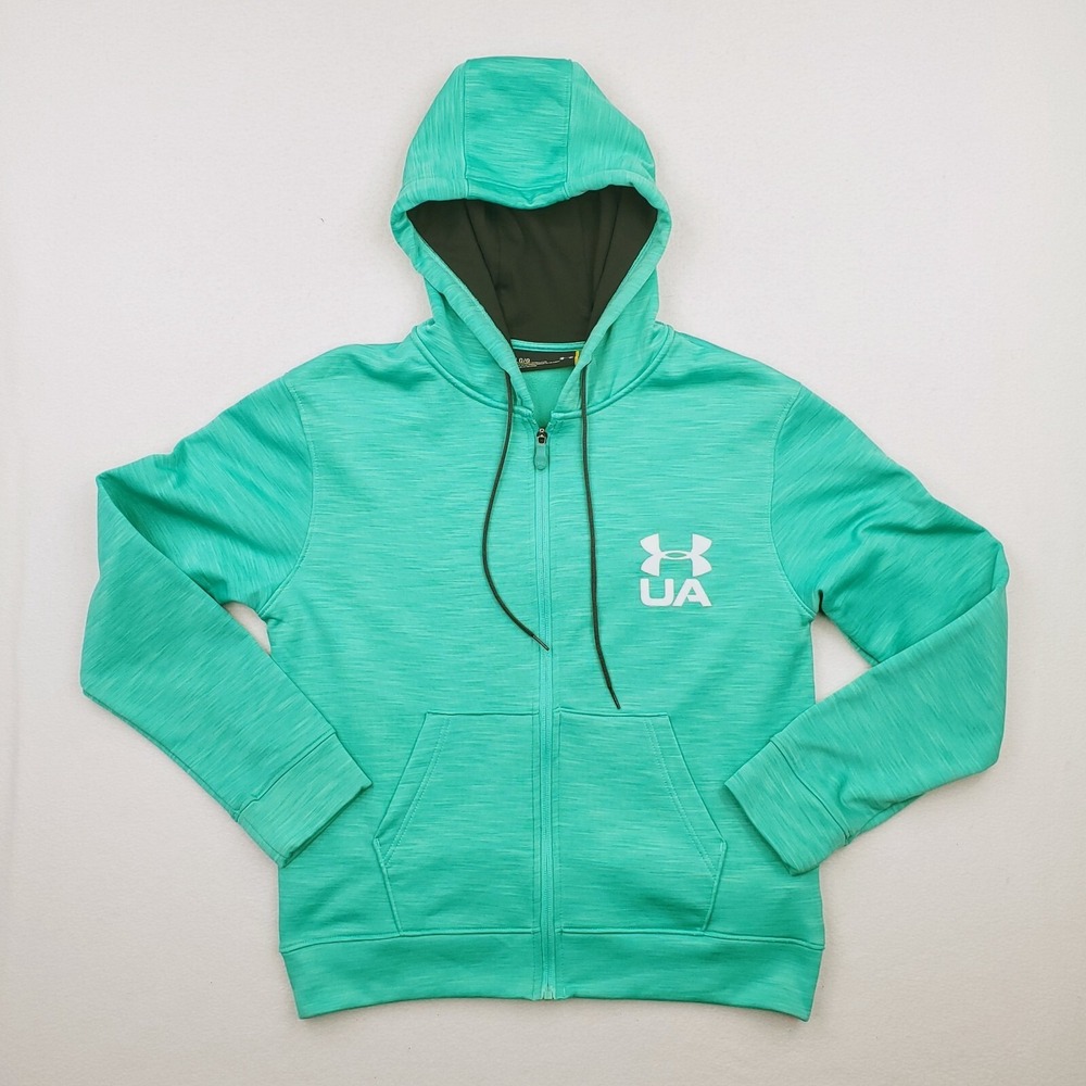 Under Armour Hoodie Womens Large Green Teal Heather Fleece Jacket ColdGear